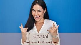  Presentation with rock star - PPT theme having young-hispanic-woman-standing-over background and a coral colored foreground