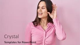  Presentation with ear - PPT theme consisting of young-hispanic-woman-standing-over background and a lemonade colored foreground