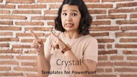  Presentation with bricks - Slide deck enhanced with young-hispanic-woman-standing-over background and a  colored foreground