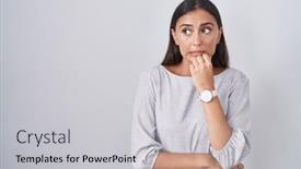  Presentation with anxiety - Slide set having young-hispanic-woman-standing-over background and a light gray colored foreground