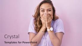  Presentation with scandal - Slide deck consisting of young-hispanic-woman-standing-over background and a  colored foreground