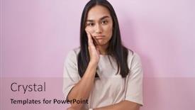  Presentation with woman praying over bible - Theme enhanced with young-hispanic-woman-standing-over background and a coral colored foreground