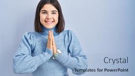  Presentation with forgiveness - Slide deck featuring young-hispanic-woman-standing-over background and a light blue colored foreground