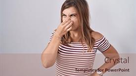  Presentation with breath - PPT theme featuring young-hispanic-woman-standing-over background and a coral colored foreground
