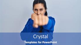  Presentation with violence woman - Slide deck with young-hispanic-woman-standing-over background and a teal colored foreground