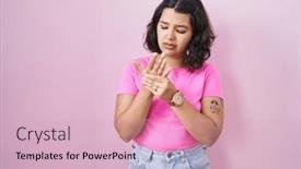  Presentation with arthritis - PPT theme with young-hispanic-woman-standing-over background and a lemonade colored foreground