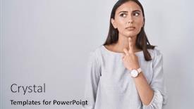  Presentation with thinking - Slides consisting of young-hispanic-woman-standing-over background and a  colored foreground