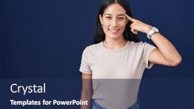  Presentation with thought - Theme enhanced with young-hispanic-woman-standing-over background and a navy blue colored foreground