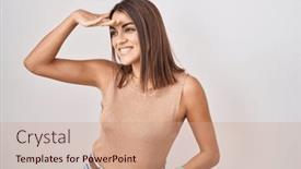  Presentation with far away - Slides with young-hispanic-woman-standing-over background and a coral colored foreground