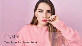  Presentation with lips mouth - Slide set consisting of young-hispanic-woman-standing-over background and a lemonade colored foreground