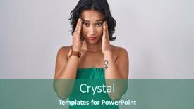  Presentation with migraine - Presentation theme featuring young-hispanic-woman-standing-over background and a ocean colored foreground