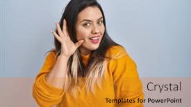  Presentation with hearing - Presentation theme enhanced with young-hispanic-woman-standing-over background and a gold colored foreground