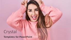  Presentation with bunny - Theme with young-hispanic-woman-standing-over background and a coral colored foreground