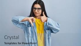  Presentation with conflict - Theme with young-hispanic-woman-standing-over background and a light blue colored foreground