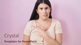  Presentation with forefinger - Slide deck consisting of young-hispanic-woman-standing-over background and a lemonade colored foreground