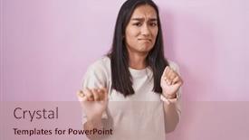  Presentation with pink - PPT layouts featuring young-hispanic-woman-standing-over background and a coral colored foreground