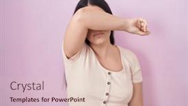  Presentation with woman praying over bible - Slide set consisting of young-hispanic-woman-standing-over background and a lemonade colored foreground