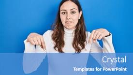  Presentation with depressed - Slide set featuring young-hispanic-woman-standing-over background and a teal colored foreground