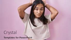  Presentation with rabbit - Slide deck consisting of young-hispanic-woman-standing-over background and a lemonade colored foreground