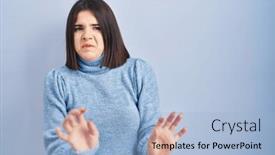  Presentation with blue - Theme consisting of young-hispanic-woman-standing-over background and a light blue colored foreground