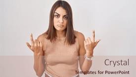  Presentation with depressed - Slide deck consisting of young-hispanic-woman-standing-over background and a coral colored foreground