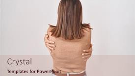  Presentation with self love - PPT theme with young-hispanic-woman-standing-over background and a coral colored foreground