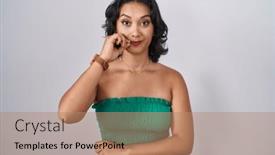  Presentation with lips mouth - Slide set featuring young-hispanic-woman-standing-over background and a coral colored foreground