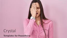  Presentation with face pain - PPT theme with young-hispanic-woman-standing-over background and a  colored foreground