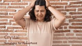  Presentation with migraine - Presentation consisting of young-hispanic-woman-standing-over background and a soft green colored foreground