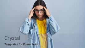  Presentation with stress - Slide set enhanced with young-hispanic-woman-standing-over background and a light blue colored foreground