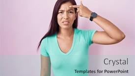  Presentation with acne woman - Theme featuring young-hispanic-woman-standing-over background and a light blue colored foreground