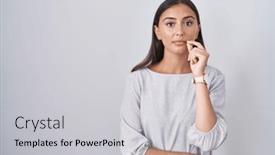  Presentation with lips mouth - Slide set with young-hispanic-woman-standing-over background and a light gray colored foreground