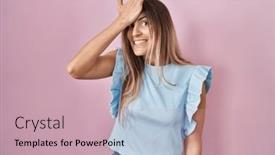  Presentation with memory - Presentation theme having young-hispanic-woman-standing-over background and a soft green colored foreground