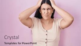  Presentation with migraine - PPT theme featuring young-hispanic-woman-standing-over background and a  colored foreground