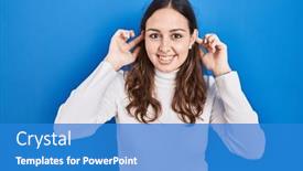  Presentation with ears - Slide deck enhanced with young-hispanic-woman-standing-over background and a teal colored foreground