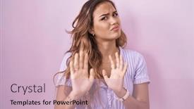  Presentation with forbidden - Slide set featuring young-hispanic-woman-standing-over background and a soft green colored foreground