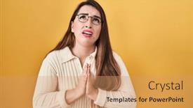  Presentation with praying hands - PPT theme enhanced with young-hispanic-woman-standing-over background and a  colored foreground
