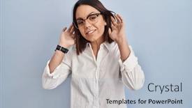  Presentation with deaf - Presentation design with young-hispanic-woman-standing-over background and a light blue colored foreground