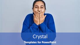  Presentation with scandal - Presentation design featuring young-hispanic-woman-standing-over background and a teal colored foreground