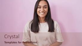  Presentation with optimistic - Presentation theme having young-hispanic-woman-standing-over background and a coral colored foreground