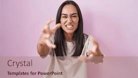  Presentation with yelling - Theme with young-hispanic-woman-standing-over background and a coral colored foreground