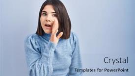  Presentation with talk - Presentation theme enhanced with young-hispanic-woman-standing-over background and a light blue colored foreground