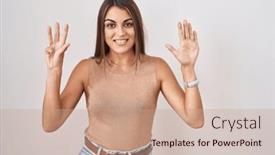  Presentation with confident young hispanic woman - Presentation theme featuring young-hispanic-woman-standing-over background and a coral colored foreground