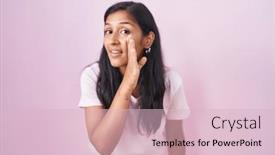  Presentation with talk - PPT theme consisting of young-hispanic-woman-standing-over background and a lemonade colored foreground