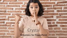  Presentation with bricks - PPT theme having young-hispanic-woman-standing-over background and a coral colored foreground