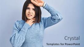  Presentation with fever - Slide deck having young-hispanic-woman-standing-over background and a light blue colored foreground