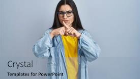 Presentation with negative - Theme enhanced with young-hispanic-woman-standing-over background and a light blue colored foreground