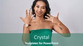  Presentation with confident young hispanic woman - PPT theme featuring young-hispanic-woman-standing-over background and a ocean colored foreground