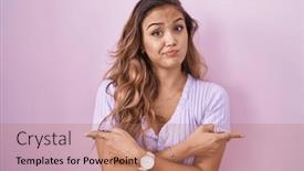  Presentation with direction - Presentation having young-hispanic-woman-standing-over background and a coral colored foreground