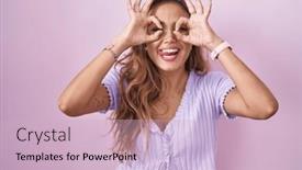  Presentation with tongue - PPT theme with young-hispanic-woman-standing-over background and a lemonade colored foreground